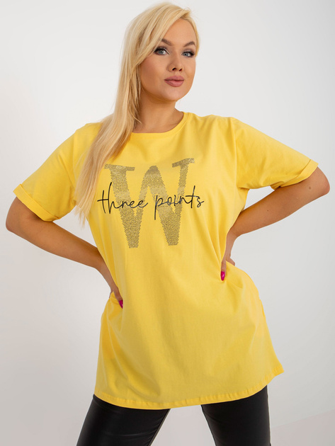 Żółta długa bluzka plus size z aplikacją z dżetów