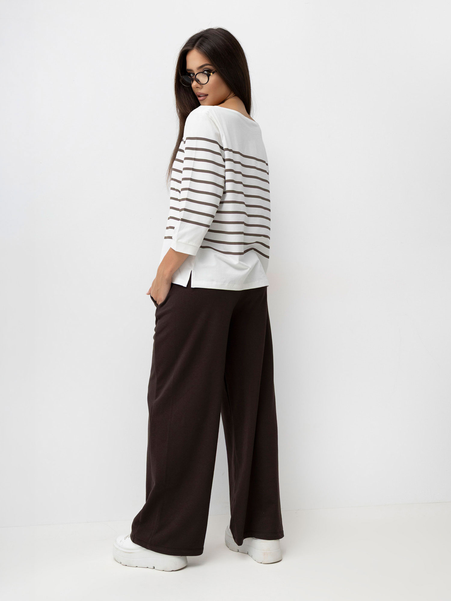 Ecru bawełniana bluzka oversize w paski 