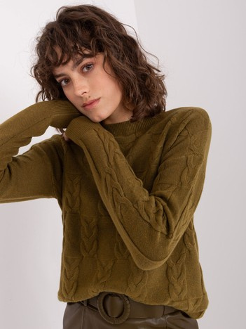 Khaki warkoczowy sweter z wiskozą