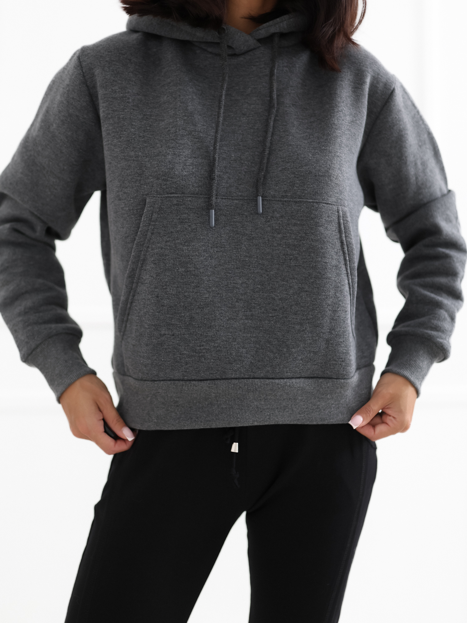 Ciemnoszara dresowa bluza basic z kapturem RUE PARIS