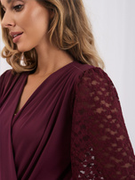Bordowe eleganckie body z koronkowymi rękawami