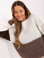 Ecru-brązowy sweter oversize z wełną RUE PARIS