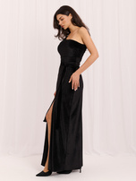 Czarna brokatowa sukienka wieczorowa z rozcięciem