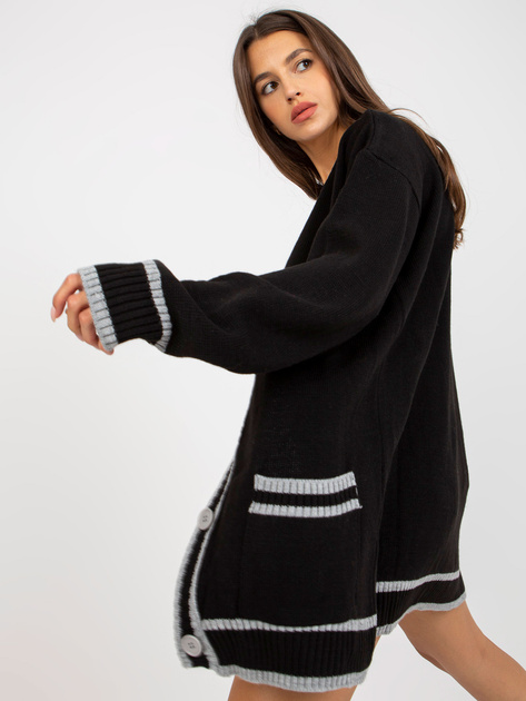 Czarny dłuższy sweter rozpinany oversize RUE PARIS 
