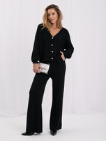 Czarny swetrowy komplet ze spodniami wide leg