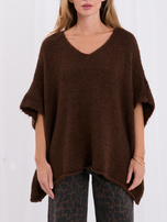 Brązowy damski sweter oversize z domieszką wełny