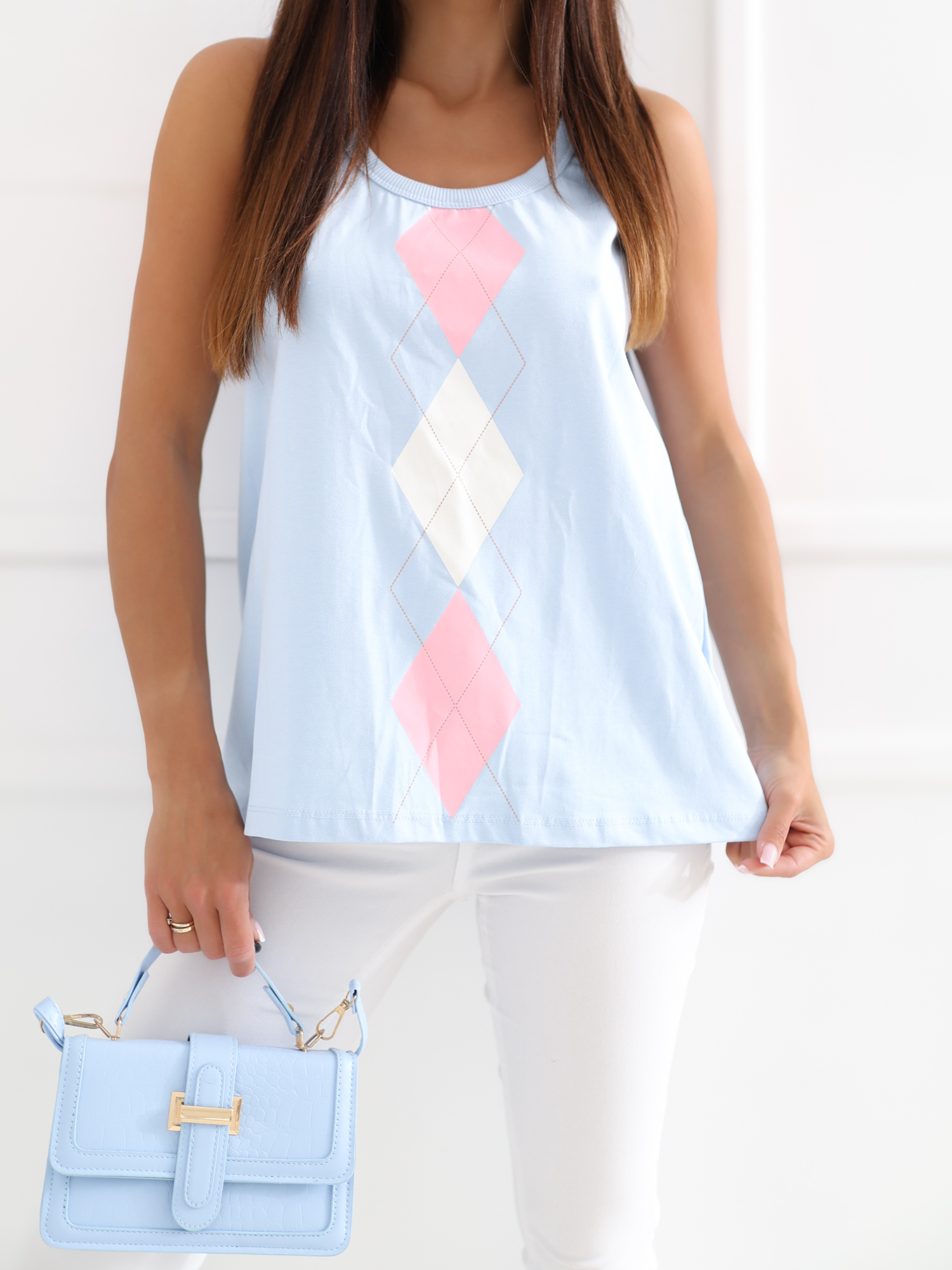 Jasnoniebieski damski tank top w romby