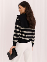Czarny damski sweter w paski w stylu old money