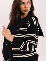 Czarny damski sweter w paski w stylu old money
