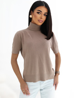 Ciemnobeżowy damski sweter basic z golfem