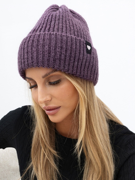 Fioletowa damska czapka beanie z wywinięciem