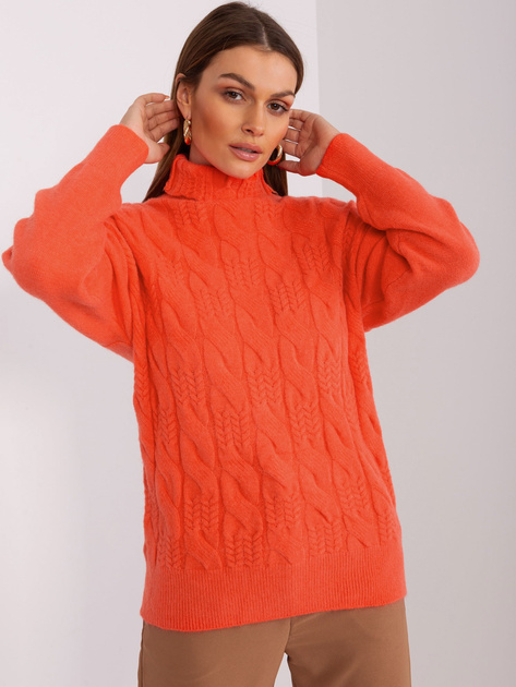 Pomarańczowy dzianinowy sweter ze ściągaczami