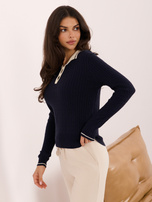 Granatowy damski sweter polo w warkocze