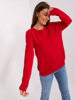 Czerwony sweter klasyczny z okrągłym dekoltem 