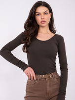 Ciemnobrązowy longsleeve basic z bawełny 