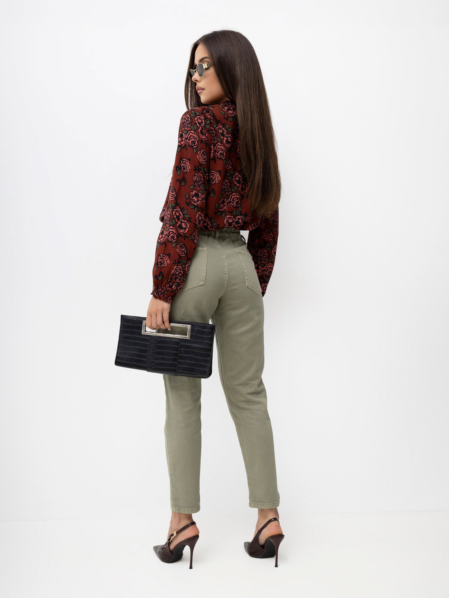 Khaki damskie jeansy paperbag z wysokim stanem SUBLEVEL