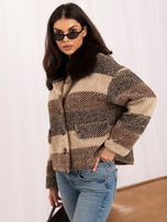 Brązowy krótki płaszcz boucle z domieszką wełny