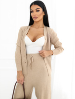 Camelowy sweterkowy komplet ze spodniami wide leg