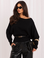 Czarny elegancki sweter z dopasowaną talią
