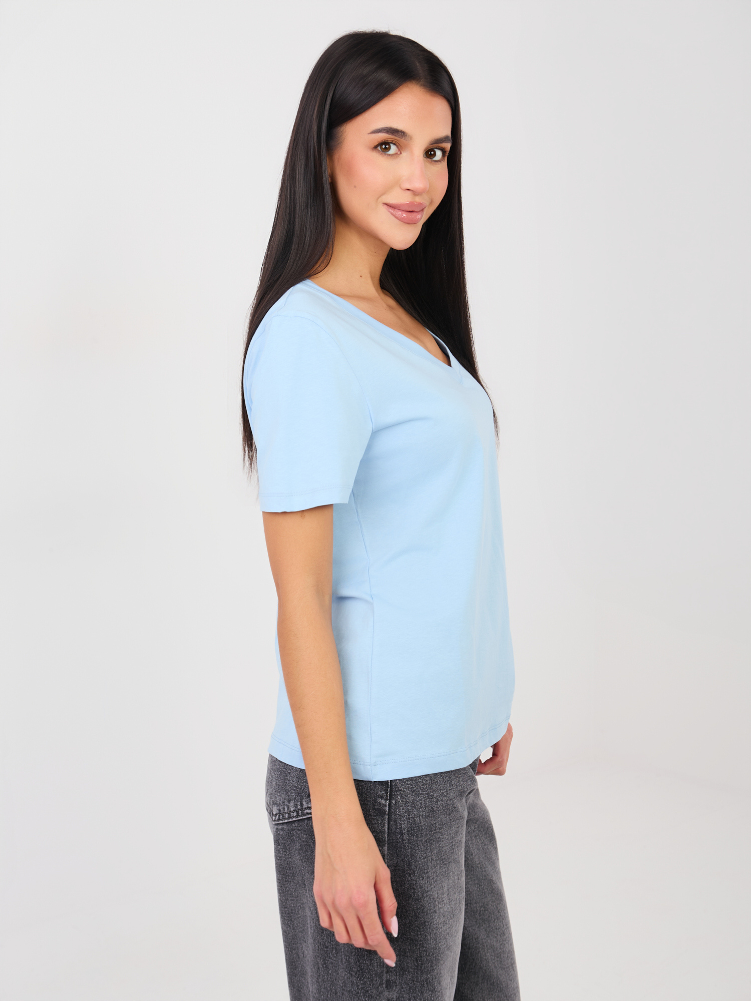 Jasnoniebieski t-shirt basic z bawełny RUE PARIS
