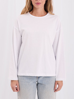 Biały damski longsleeve basic z okrągłym dekoltem