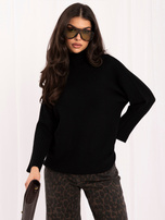 Czarny damski sweter basic z golfem