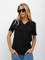 Czarny damski t-shirt basic o klasycznym kroju