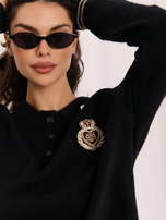 Czarny damski sweter polo w stylu college 