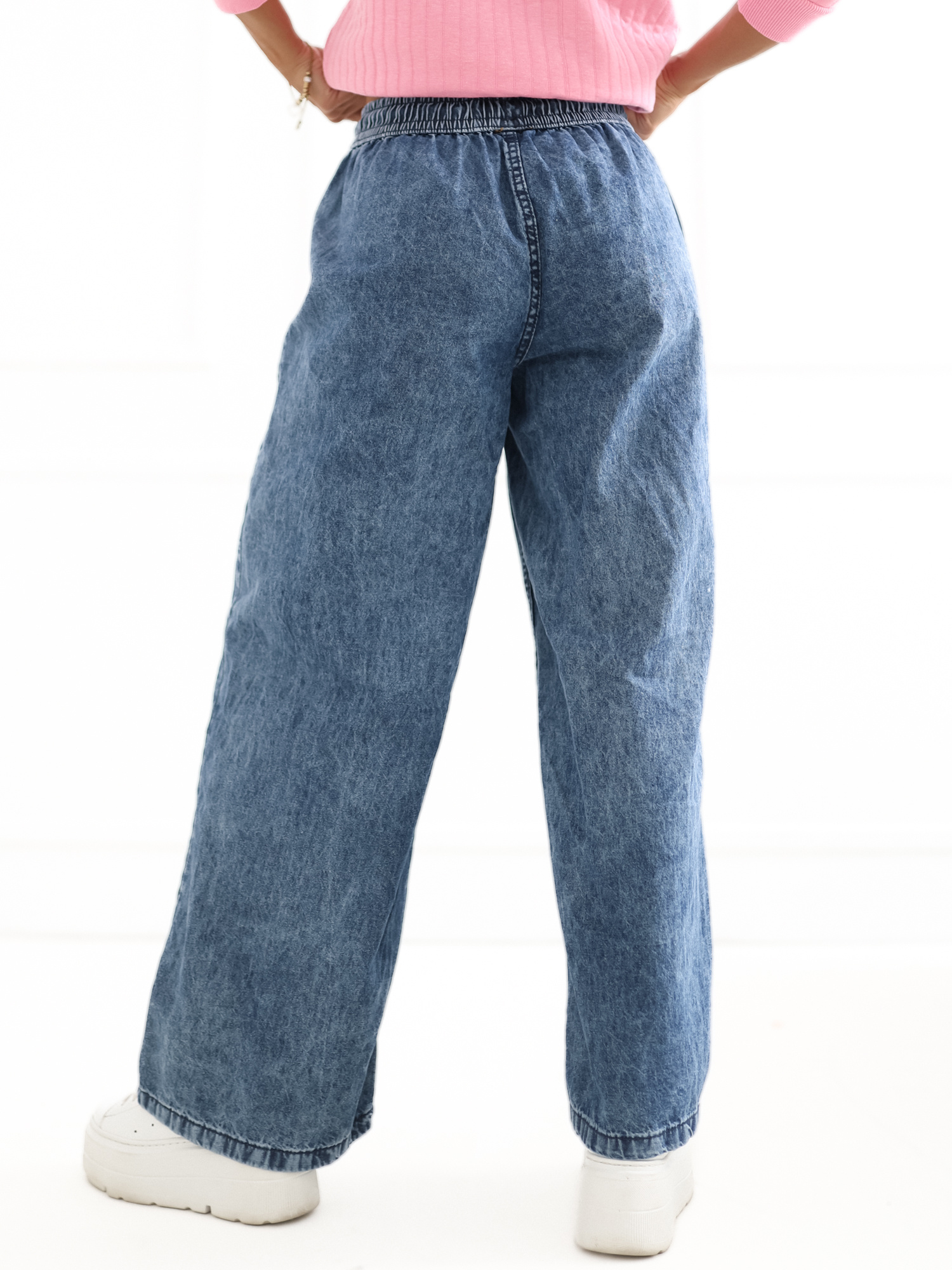 Ciemnoniebieskie jeansy wide leg z przeszyciami SUBLEVEL 