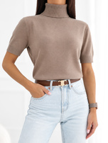 Ciemnobeżowy damski sweter basic z golfem