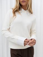 Jasnobeżowy sweter 2w1 z kołnierzykiem typu polo