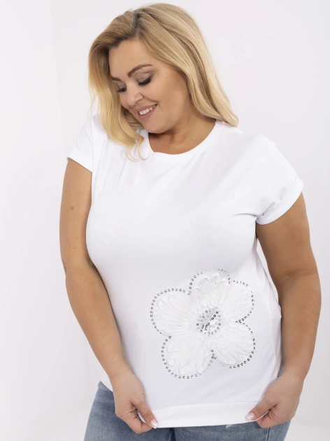 Biała bawełniana bluzka plus size z cekinami 