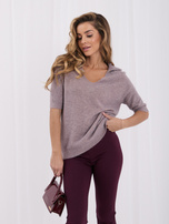 Fioletowy damski sweter polo z domieszką baby alpaki