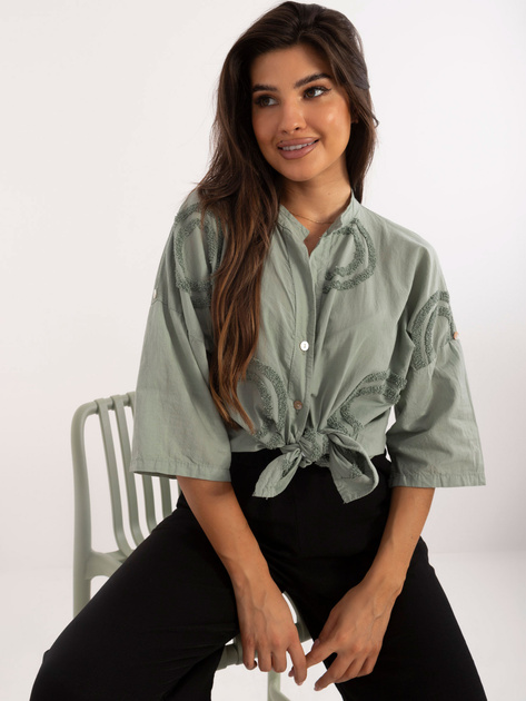 Khaki rozpinana koszula oversize z haftem