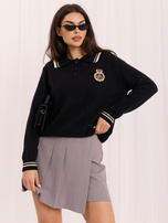 Czarny damski sweter polo w stylu college 
