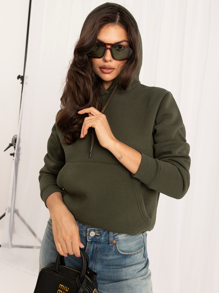 Khaki dresowa damska bluza basic z kapturem RUE PARIS 