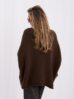 Brązowy damski sweter oversize z domieszką wełny