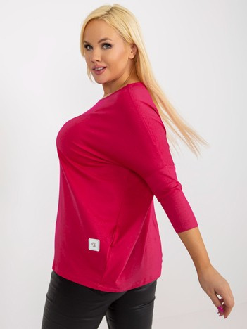 Fuksjowa bluzka plus size basic z okrągłym dekoltem