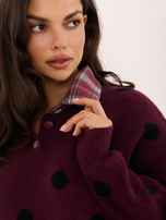 Bordowy damski sweter oversize z grochy 