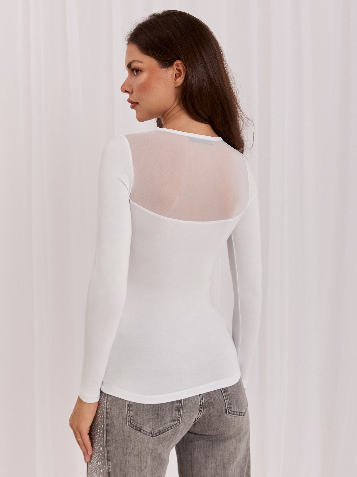 Biała damska bluzka basic z długim rękawem BASIC FEEL GOOD