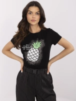 Czarny damski t-shirt z motywem owoców