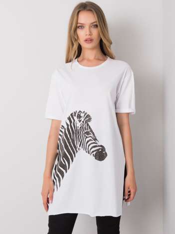 Biały długi t-shirt Zebra