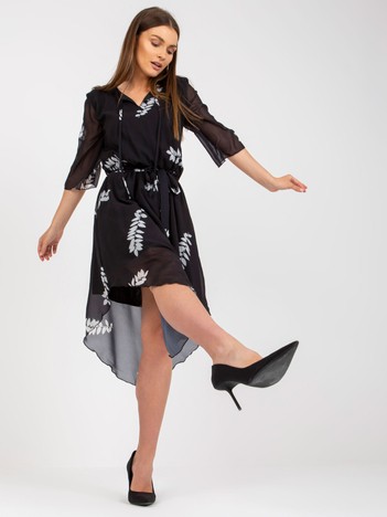 Czarna asymetryczna sukienka z printami i wiązaniem Yareli 