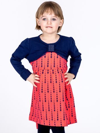 Koralowa bawełniana sukienka dziecięca ze wzorem i długim rękawem