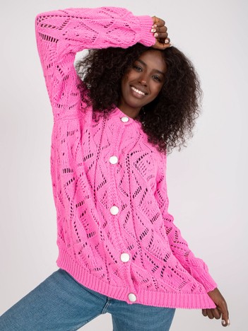 Różowy rozpinany sweter z ozdobnymi guzikami RUE PARIS 