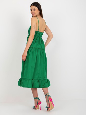 Zielona midi sukienka z falbaną na ramiączkach OCH BELLA