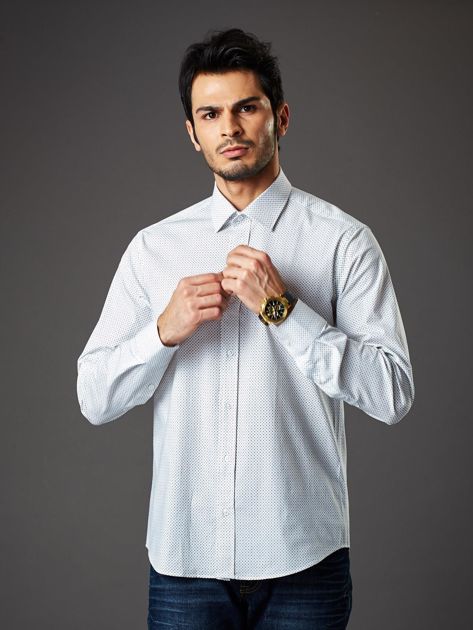 Biała koszula męska regular fit w drobne geometryczne wzory