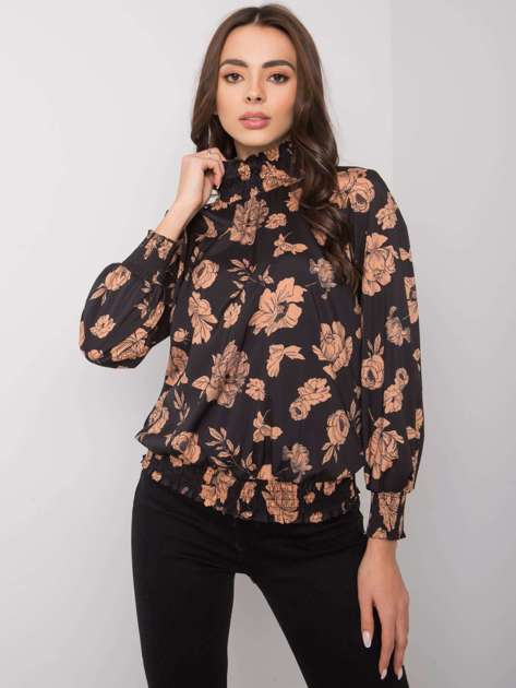 Czarno-camelowa bluzka w kwiaty Damika