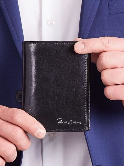 Czarny pionowy skórzany portfel dla mężczyzny