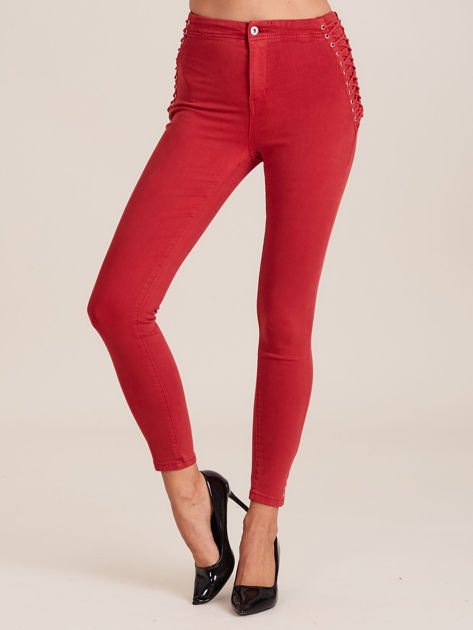 Czerwone spodnie high waist ze stretchem